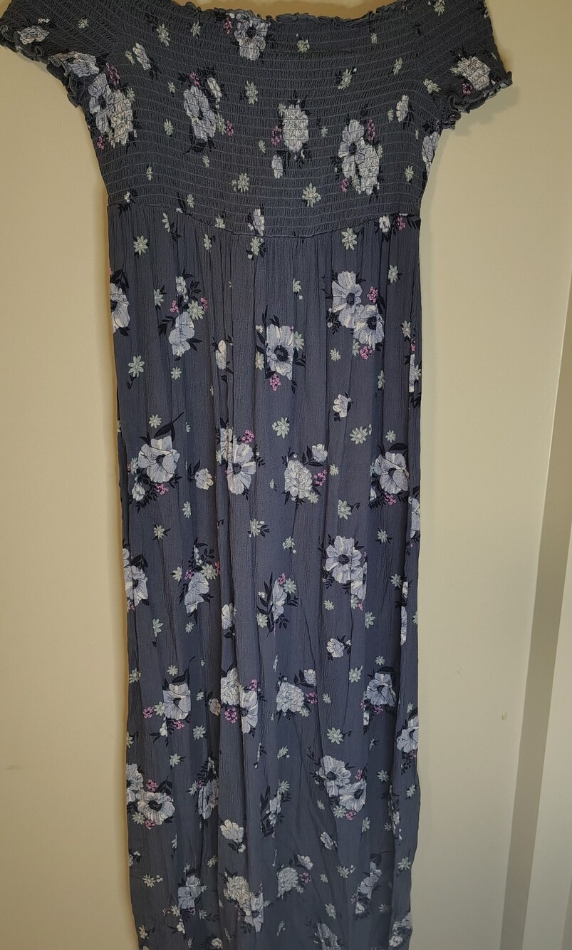 SO Blue Floral Ruffle Maxi Dress Short Sleeve Square Neck Women's M